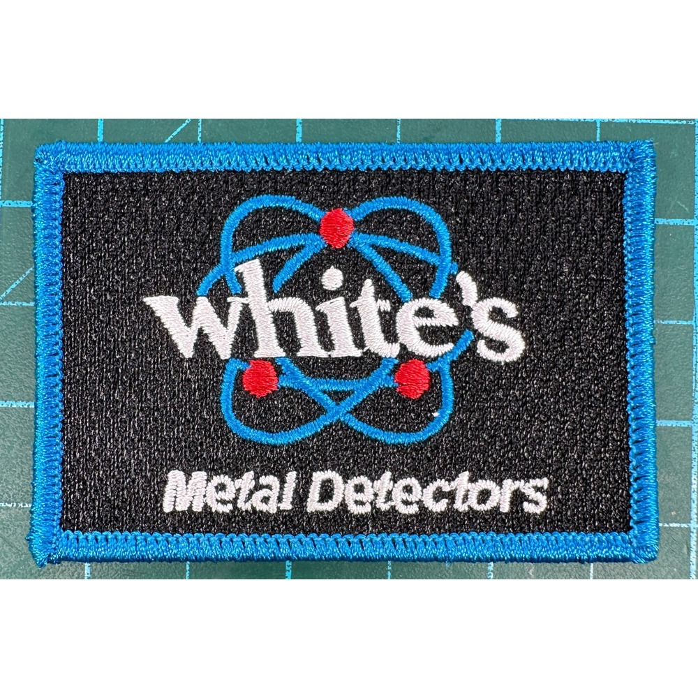 Vintage White's Metal Detectors Embroidered Patch Logo Atomic Blue Black Sew On